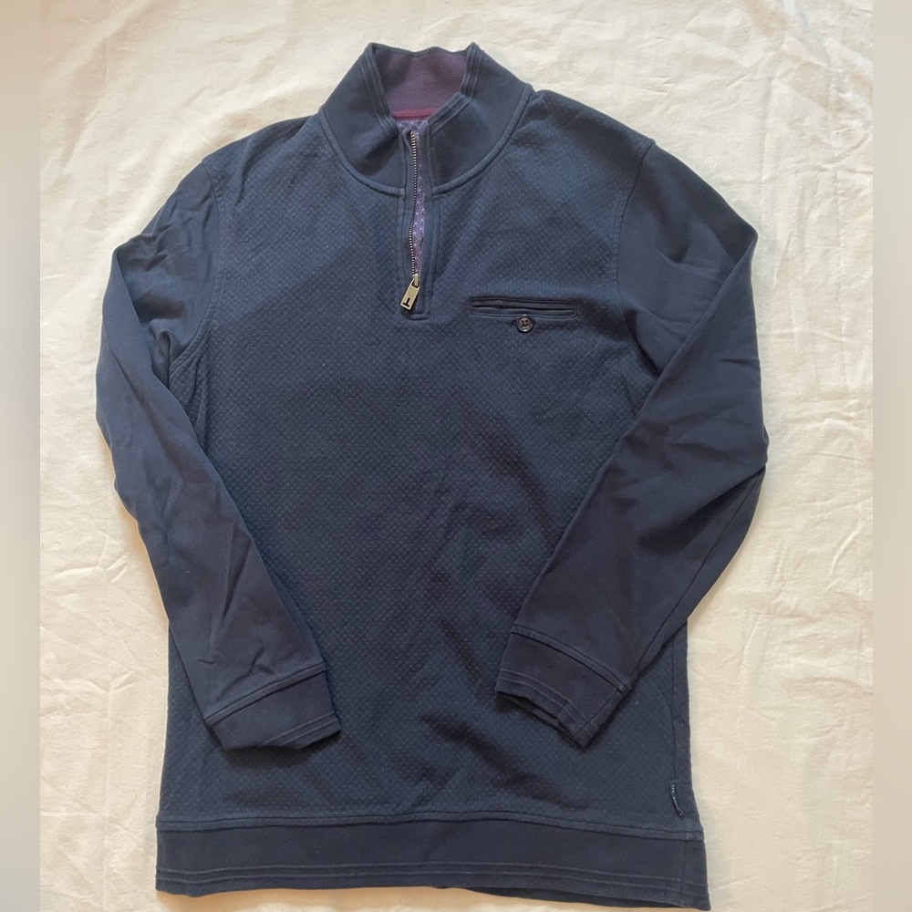 Ted Baker Navy Blue Quilted Quarter Zip Size 3 (M)